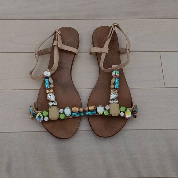 Dune London Women's Winni Crystals T-Strap Slingback Sandals Cream Size 5M - Picture 2 of 5